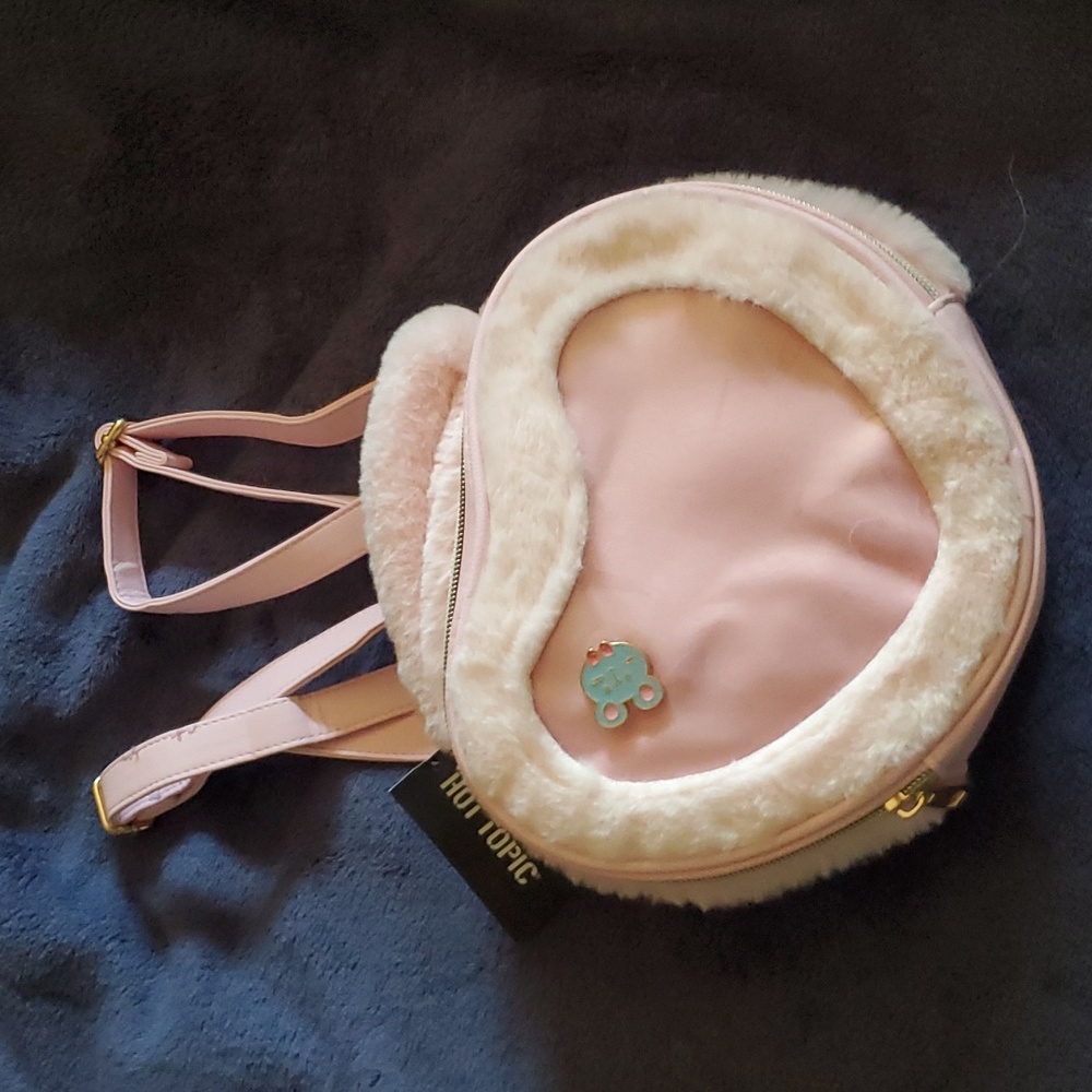 Hot Topic Pink fuzzy mini backpack. new!
